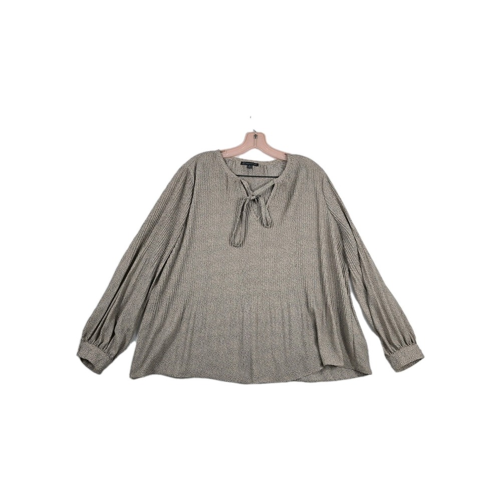 Adrianna Papell Women Medium Pleated Tie Neck Blouse Cream Black Dotted